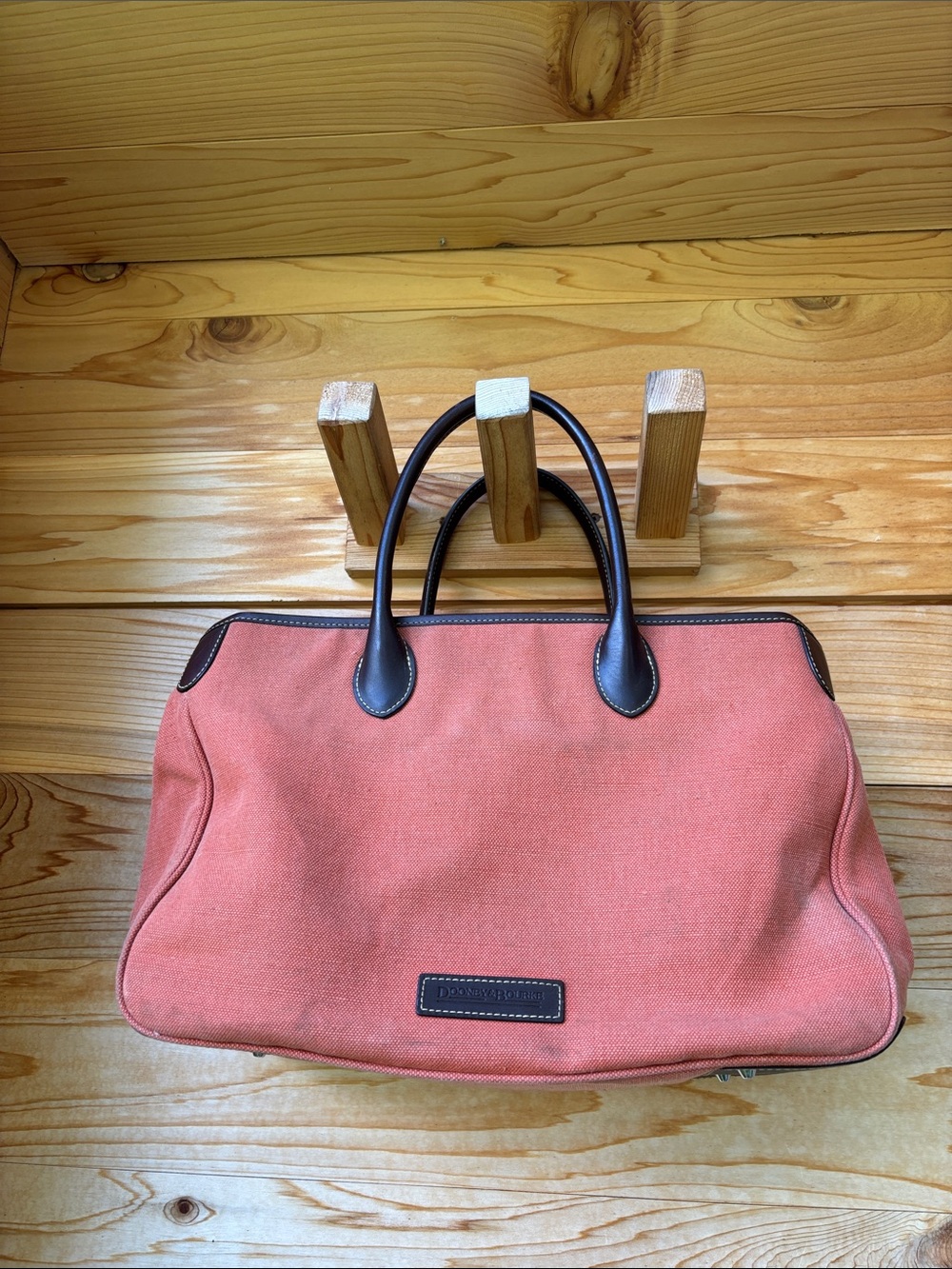 Dooney & Bourke Canvas Leather Trim Tote Bag Coral Pink Carryall